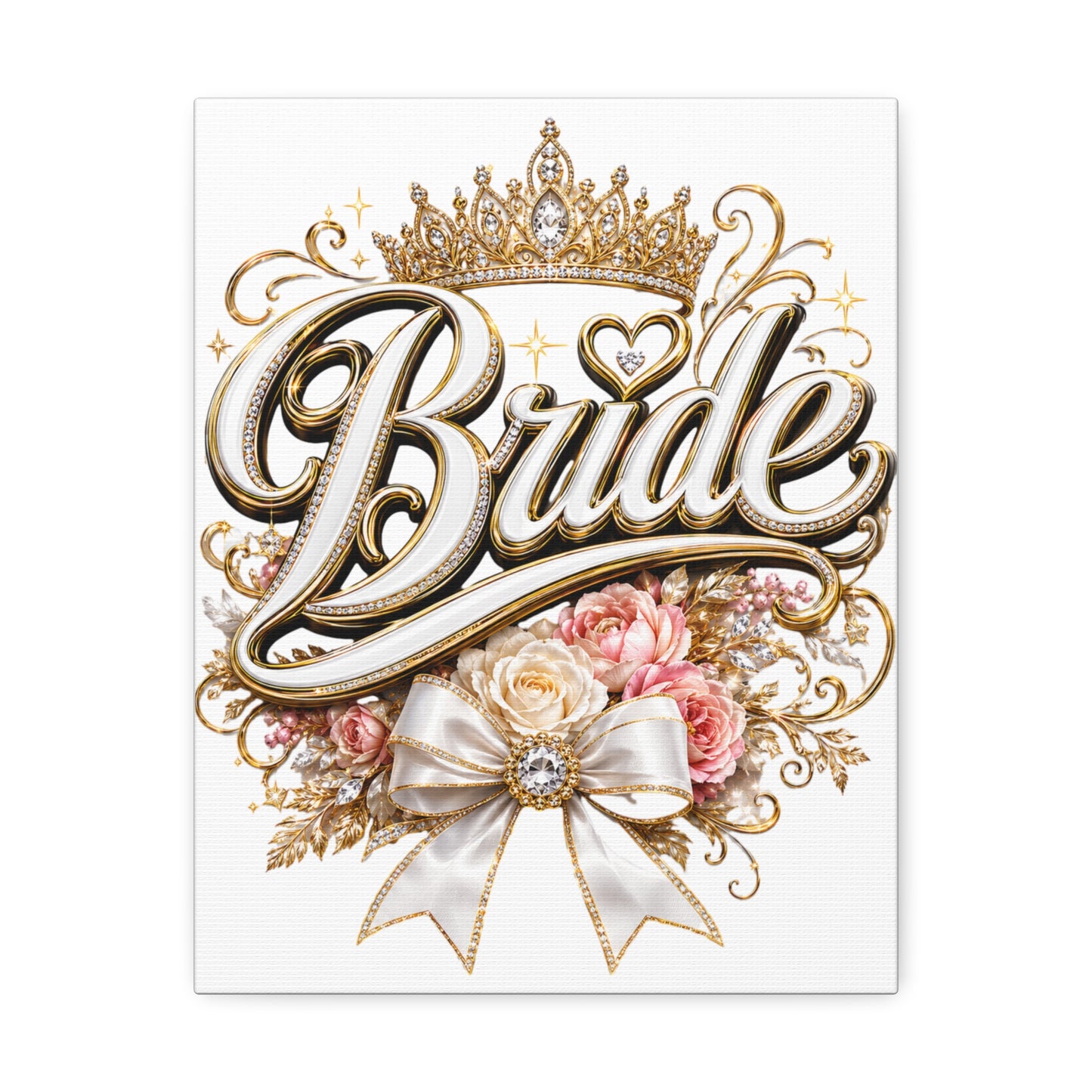 Bride Stretched Canvas – Gold Crown Floral Wedding Wall Art