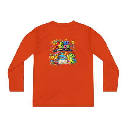 First Grade Ready Youth Long Sleeve Tee — "First Grade Here I Come" Back-to-School Shirt