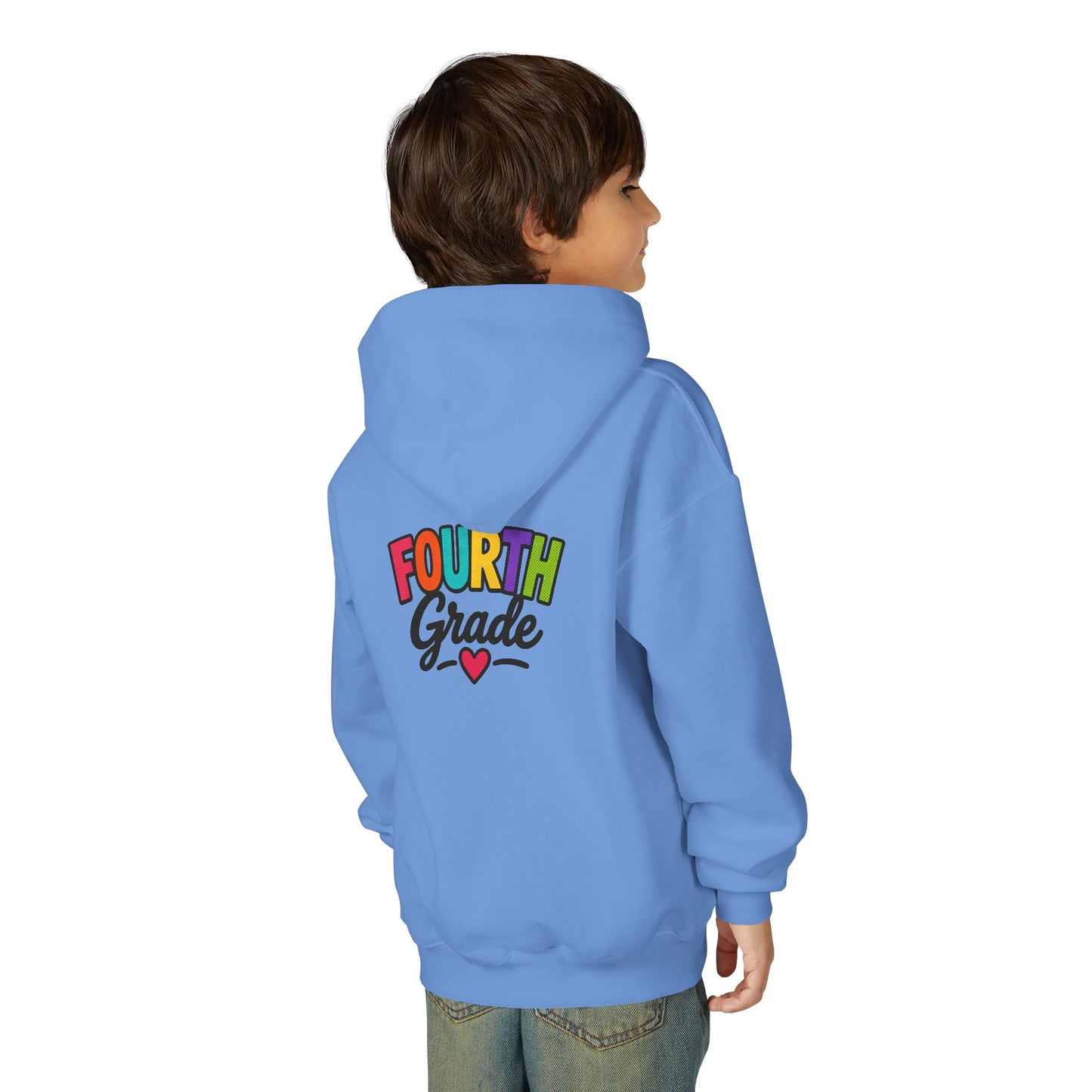 Fourth Grade Hoodie — Colorful Kids School Sweatshirt (“Fourth Grade” with Heart)