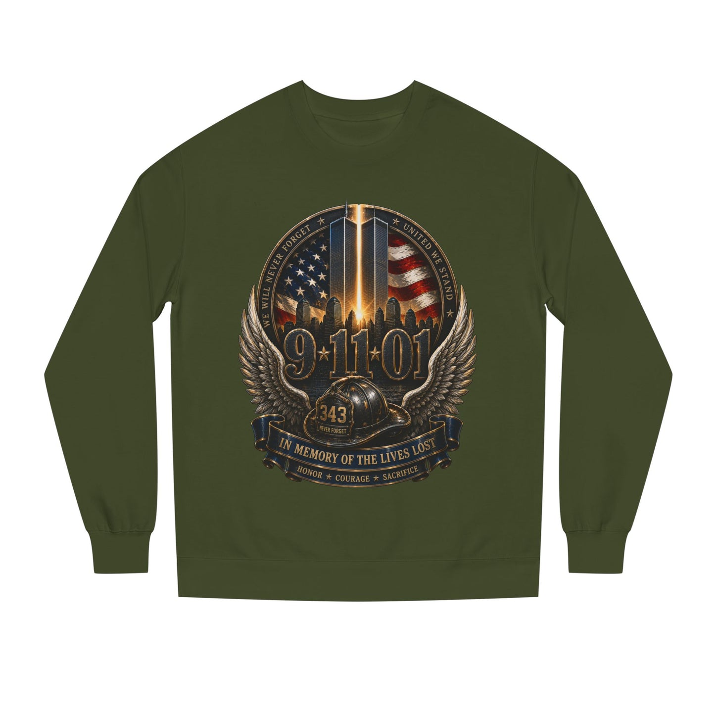 9/11 Memorial Crewneck Sweatshirt — Tribute to Fallen Heroes