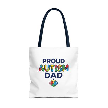 Proud Autism Dad Tote Bag — Colorful Puzzle-Heart Support Gift