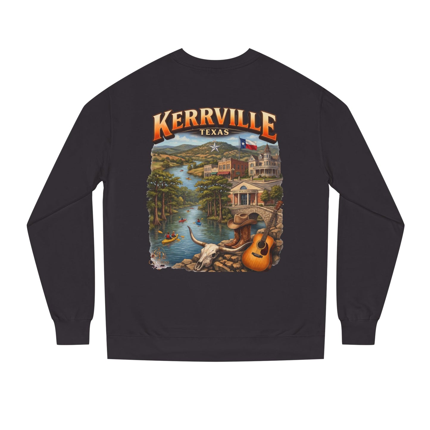 Kerrville Texas Scenic Crewneck Sweatshirt — Riverfront Guitar Vintage Design