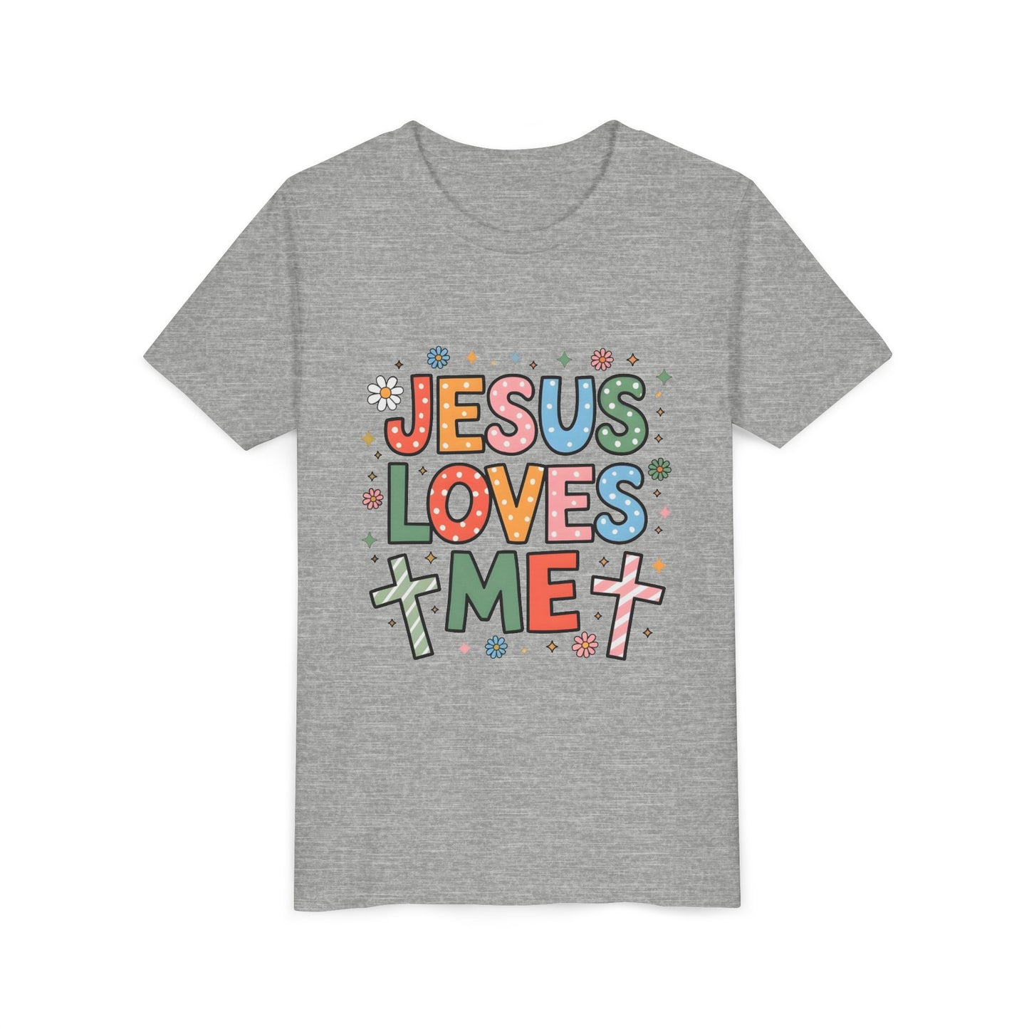 Youth Tee — "Jesus Loves Me" Colorful Christian Kids T-Shirt