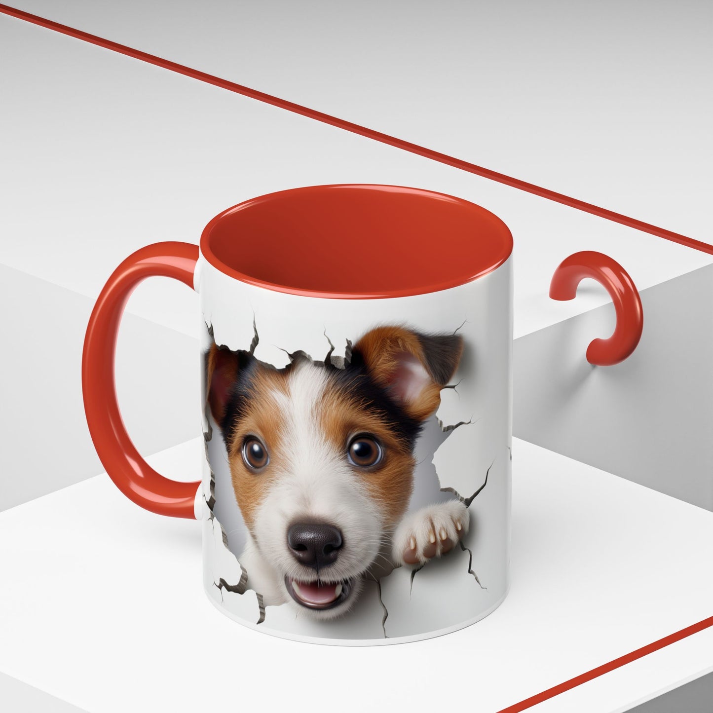 Jack Russell Puppy Peek Accent Coffee Mug – Cute Dog Rupture Design (11/15oz)