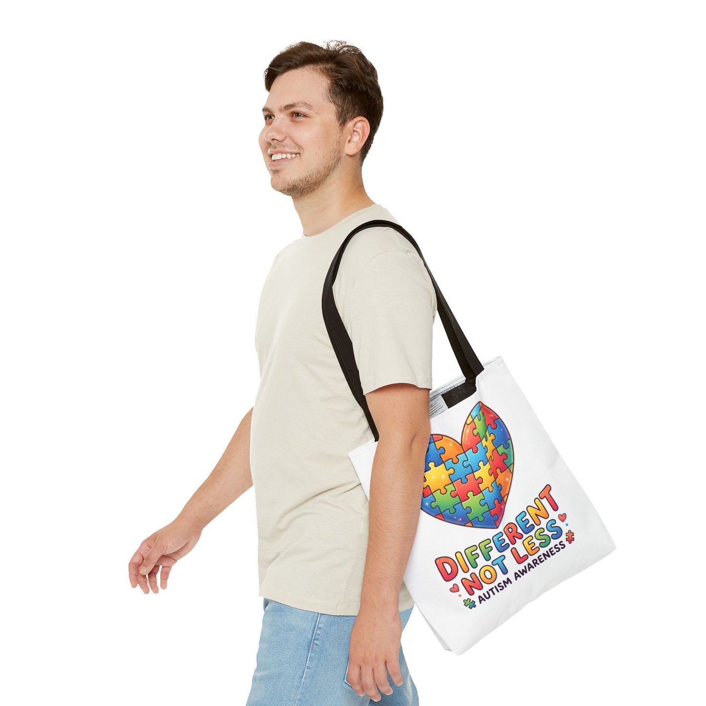 Autism Awareness Tote Bag — "Different Not Less" Puzzle Heart