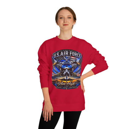 U.S. Air Force Crewneck Sweatshirt — "Aim High" Fighter Jet Graphic
