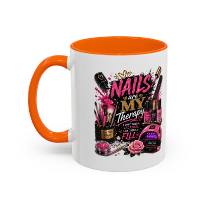 Coffee Mug — "Nails Are My Therapy" Pink Nail Tech Gift