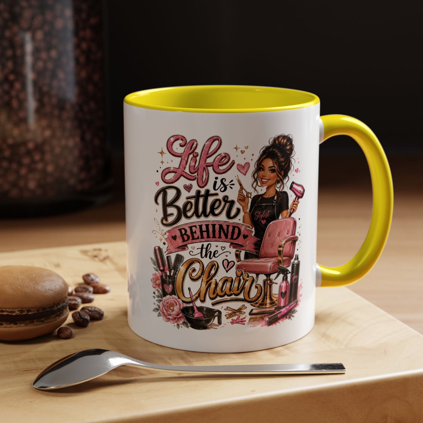 Life Is Better Behind the Chair Coffee Mug — Hair Stylist Barber Salon Gift (11/15oz)