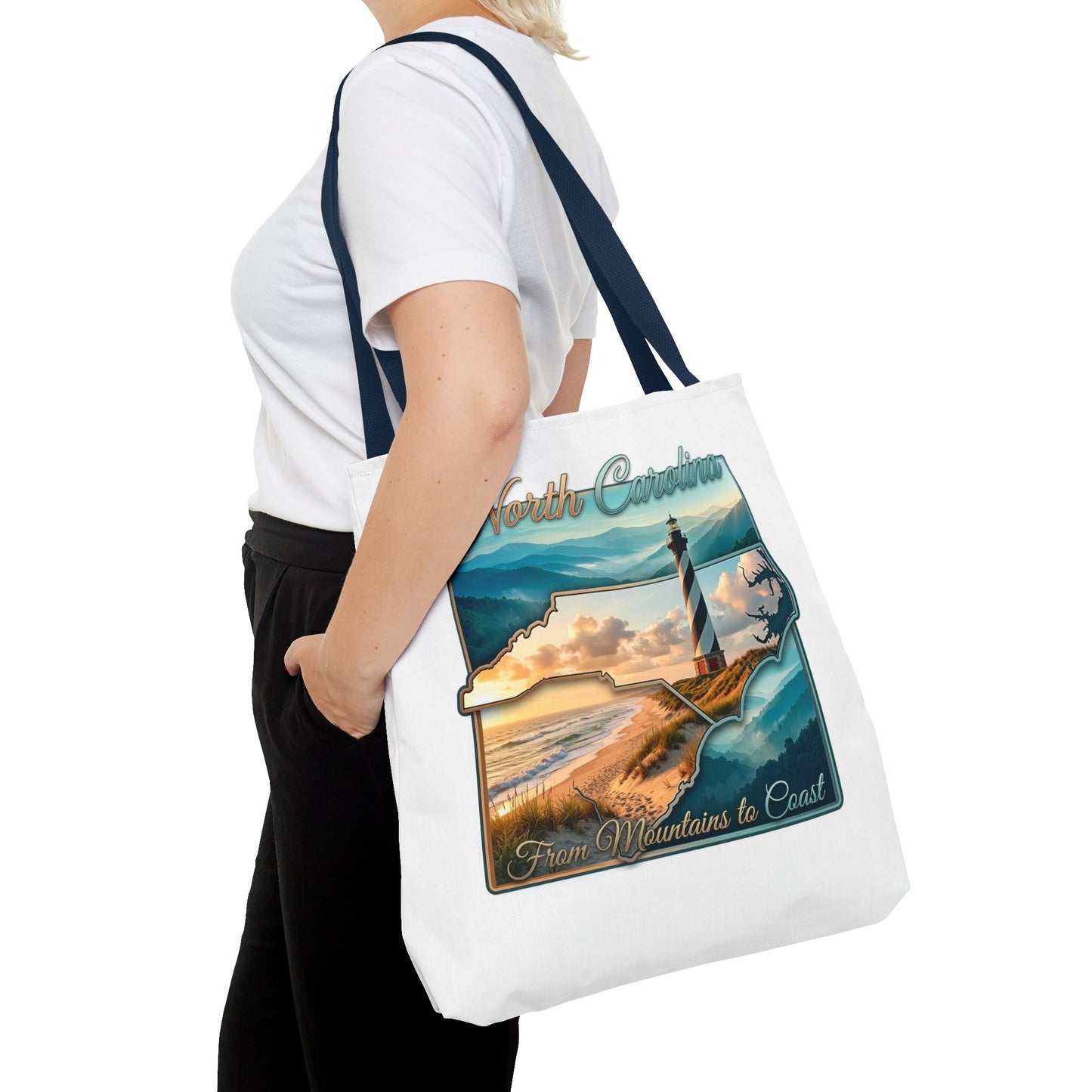 North Carolina Lighthouse Tote Bag — "From Mountains to Coast" Scenic Beach Tote