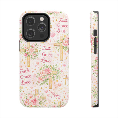 Faith Grace Love Cross Phone Case | Christian Floral iPhone Case