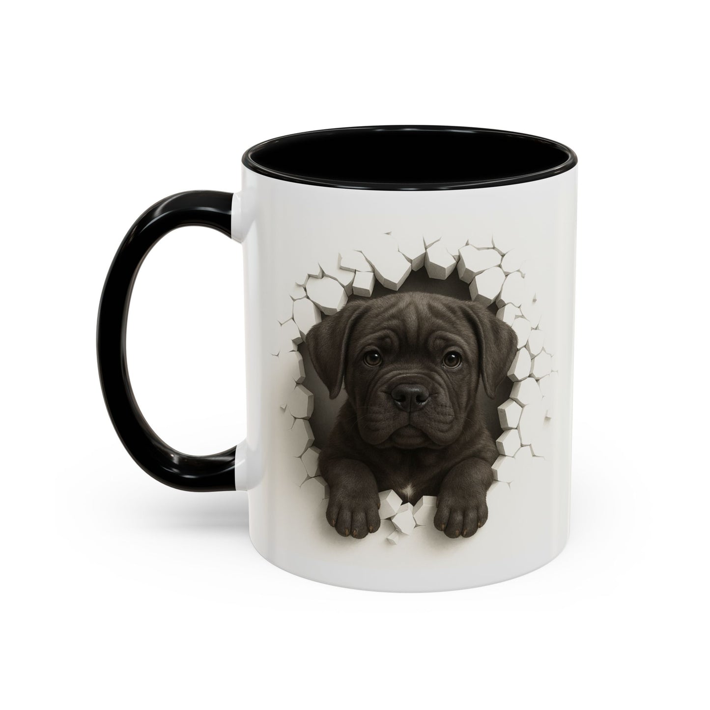 Puppy Breakthrough Accent Coffee Mug – Cute Black Labrador Puppy Coffee Cup (11/15oz)