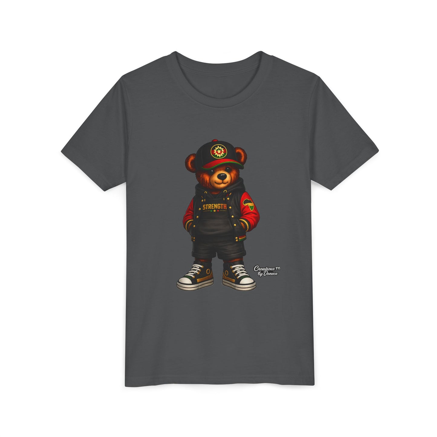 Kids Teddy Bear Streetwear Tee — 'Strength' Graphic Youth T-Shirt