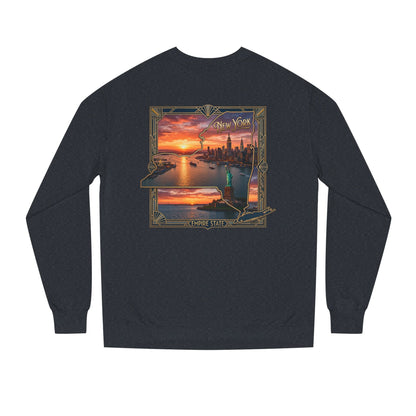New York Sunset Crewneck Sweatshirt — Statue of Liberty Skyline Graphic