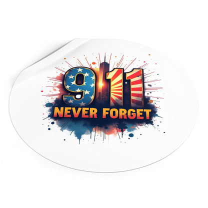 9/11 Never Forget Round Vinyl Sticker — Patriotic Memorial Decal