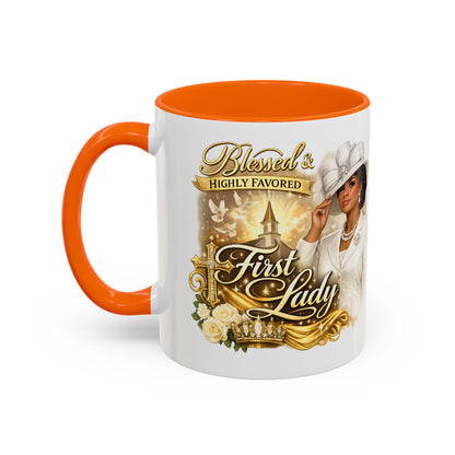 First Lady Inspirational Coffee Mug — "Blessed & Highly Favored" Accent Ceramic Mug