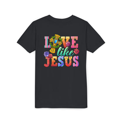 Youth Tee — "Love Like Jesus" Colorful Faith Graphic