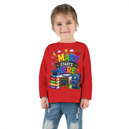 Smart Starts Here Toddler Long Sleeve Tee — Back-to-School Kids Shirt