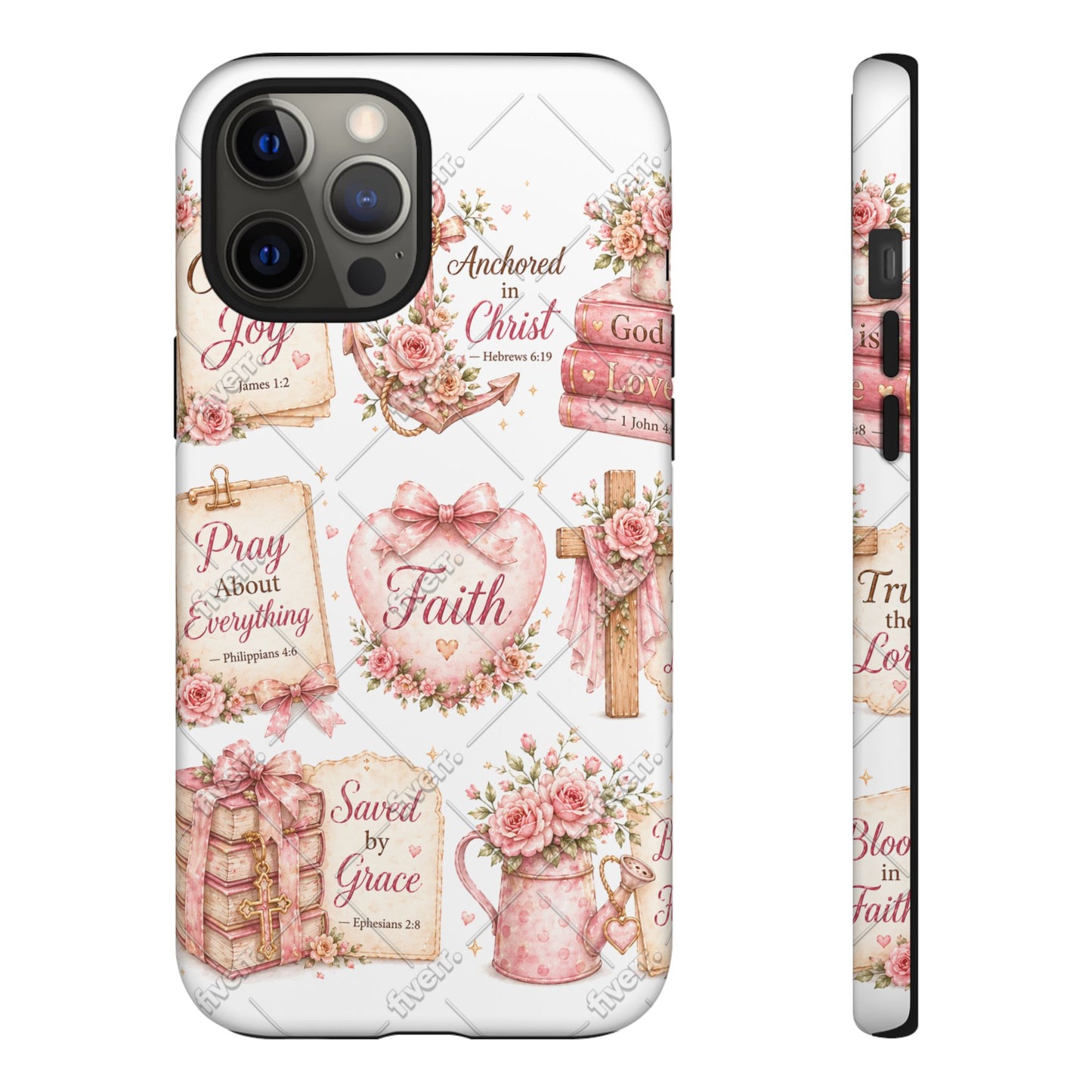 Faith Floral Phone Case – Christian Inspirational Scripture iPhone Cover (Choose Joy, Pray, Faith)
