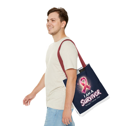 Survivor Ribbon Tote Bag — "I Am A Survivor" Breast Cancer Awareness Tote