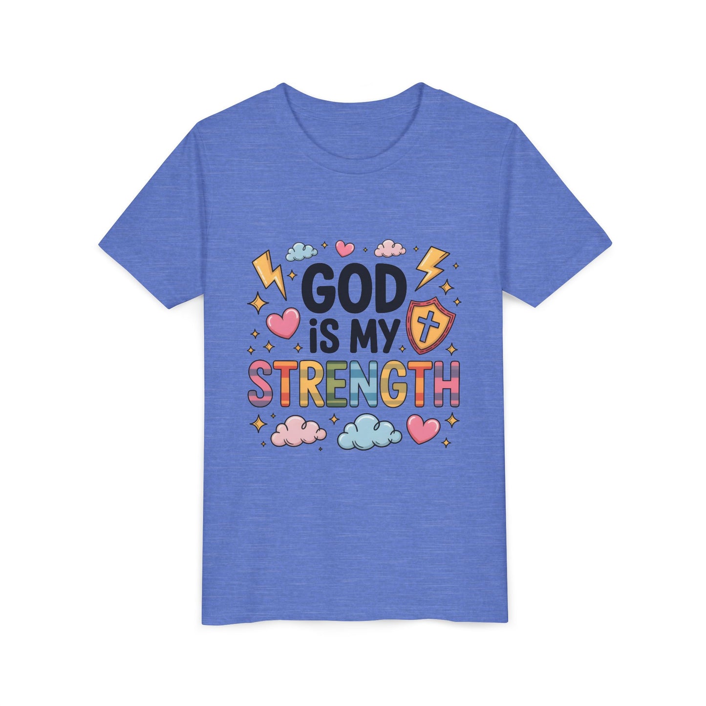 God Is My Strength Youth Tee — Cute Faith-Based Kids T-Shirt