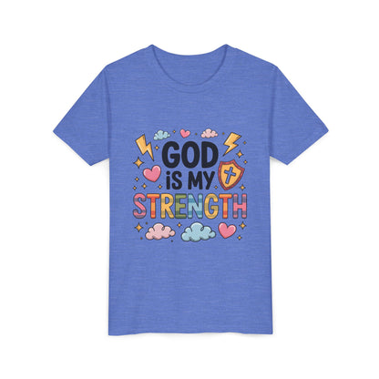 God Is My Strength Youth Tee — Cute Faith-Based Kids T-Shirt