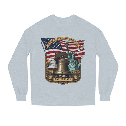 Liberty 250th Anniversary Sweatshirt — USA Flag, Statue of Liberty & Liberty Bell Design
