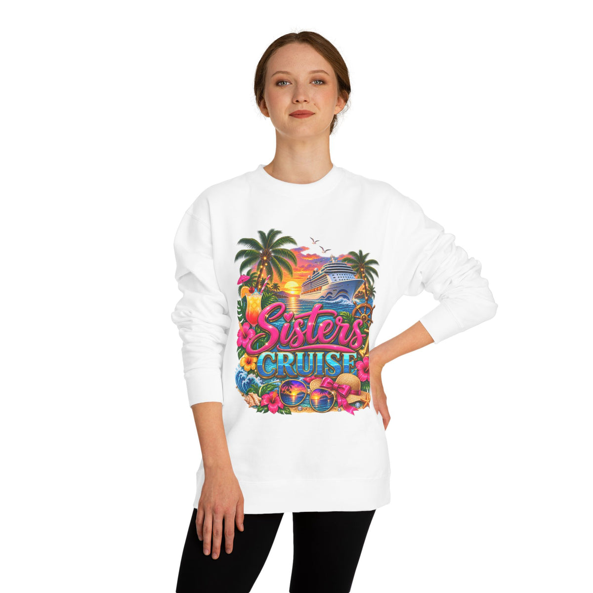 Sisters Cruise Sweatshirt — Tropical Sunset Cruise Graphic Crewneck