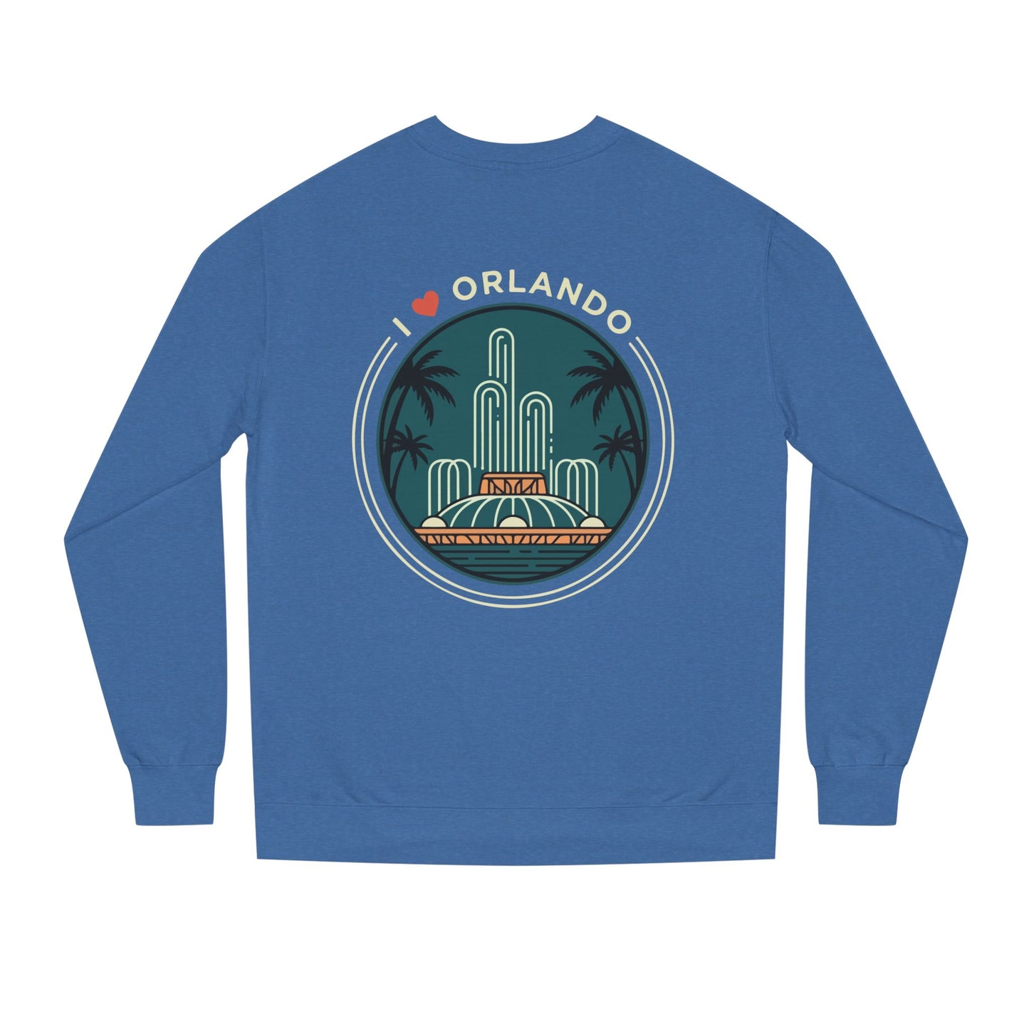 Orlando Fountain Crewneck Sweatshirt — Retro Palm Tree Cityscape
