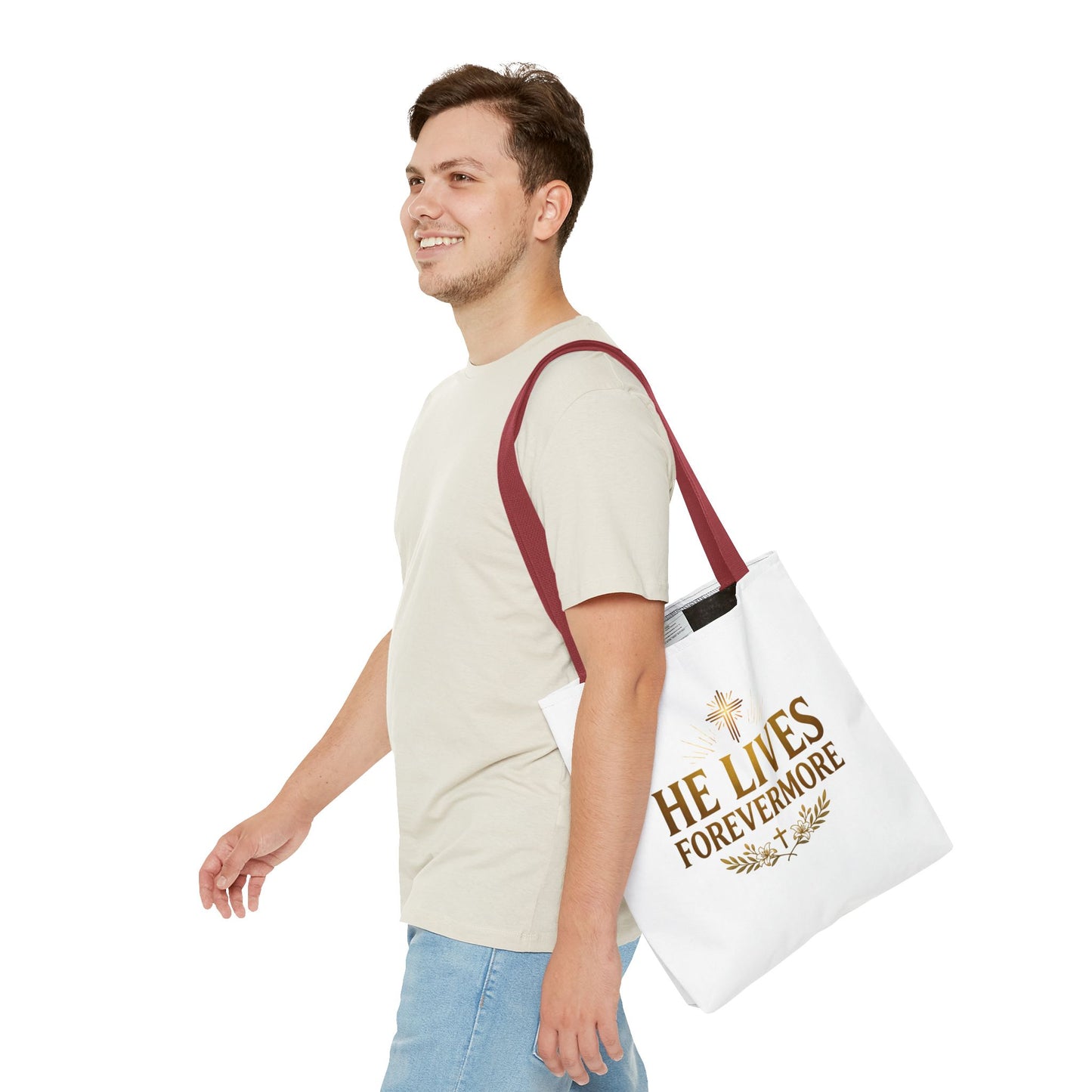 He Lives Forevermore Tote Bag – Christian Faith Cross Easter Canvas Tote