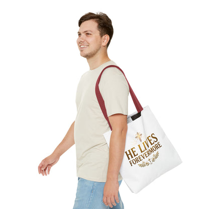 He Lives Forevermore Tote Bag – Christian Faith Cross Easter Canvas Tote