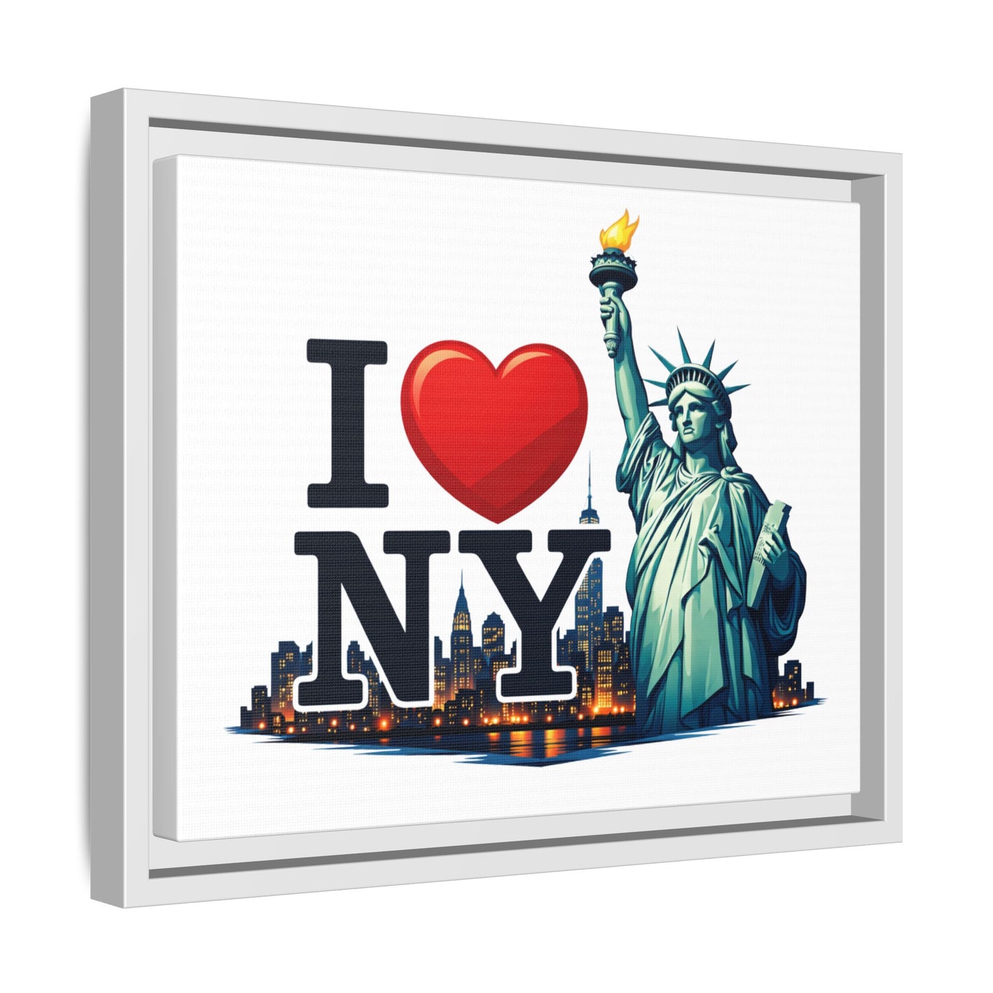 I Love NY Statue of Liberty Matte Framed Canvas