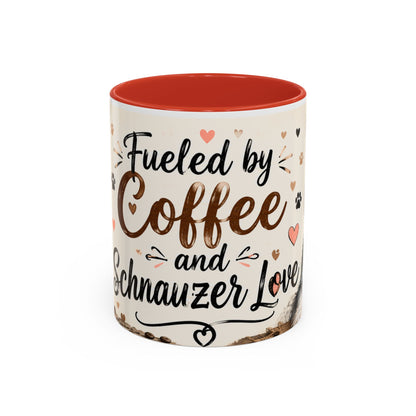 Fueled by Coffee and Schnauzer Love Accent Mug — Dog Lover Coffee Cup (11/15 oz)