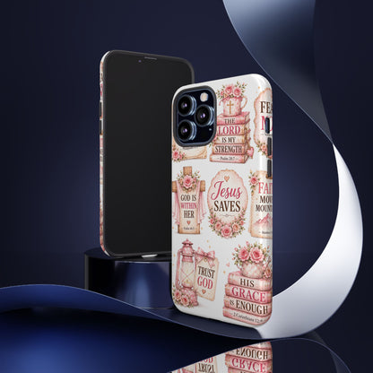 Faith Phone Case — 'Jesus Saves' Floral Christian Scripture iPhone Case