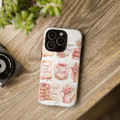 Faith Floral Phone Case – Christian Inspirational Scripture iPhone Cover (Choose Joy, Pray, Faith)