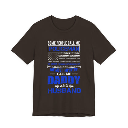 Policeman Daddy & Husband T-Shirt — Thin Blue Line American Flag Tee for Fathers