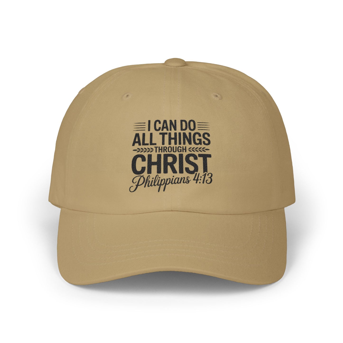 Philippians 4:13 White Dad Cap — "I Can Do All Things Through Christ" Christian Baseball Hat