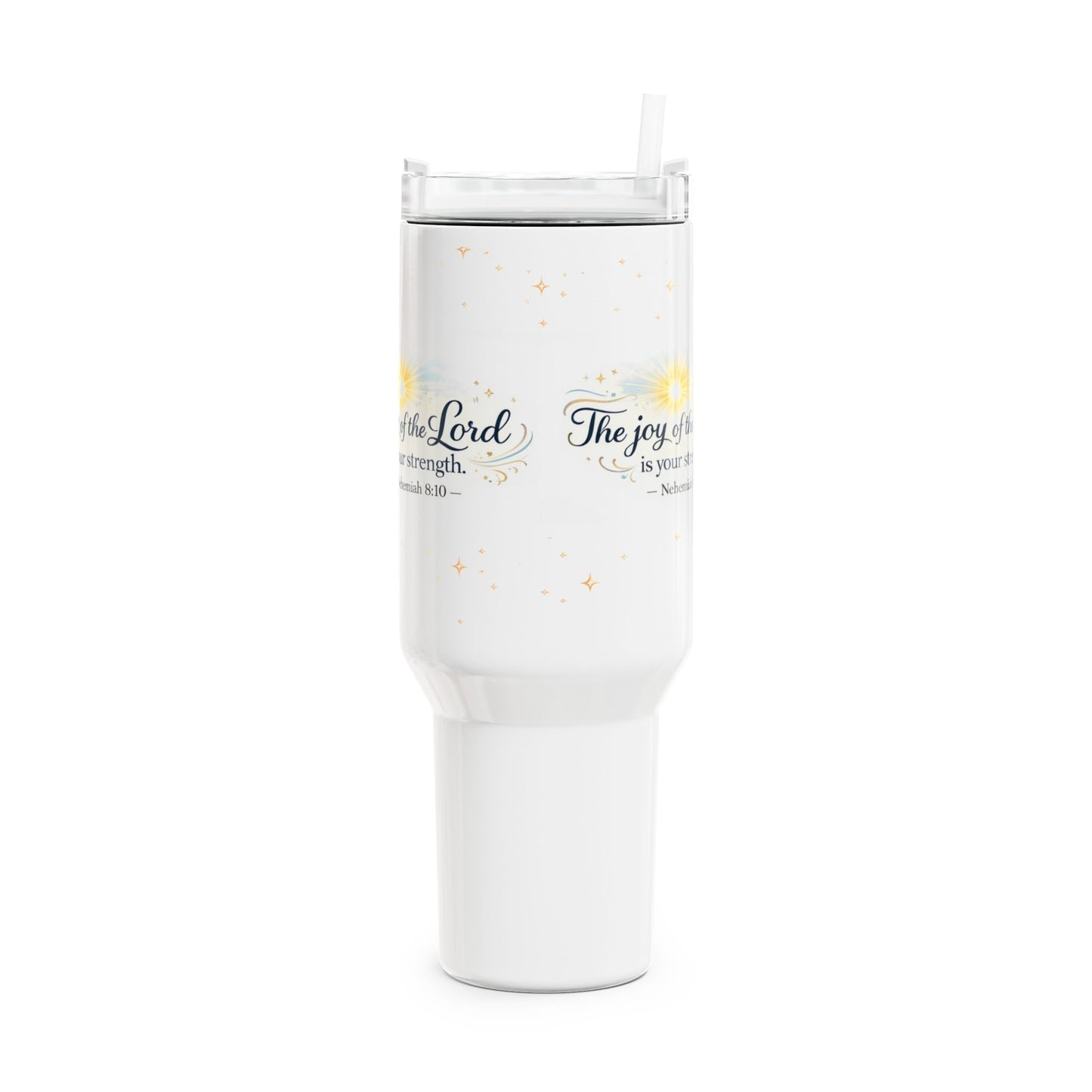 40oz Faith Tumbler – “The joy of the Lord is your strength” Scripture Travel Mug