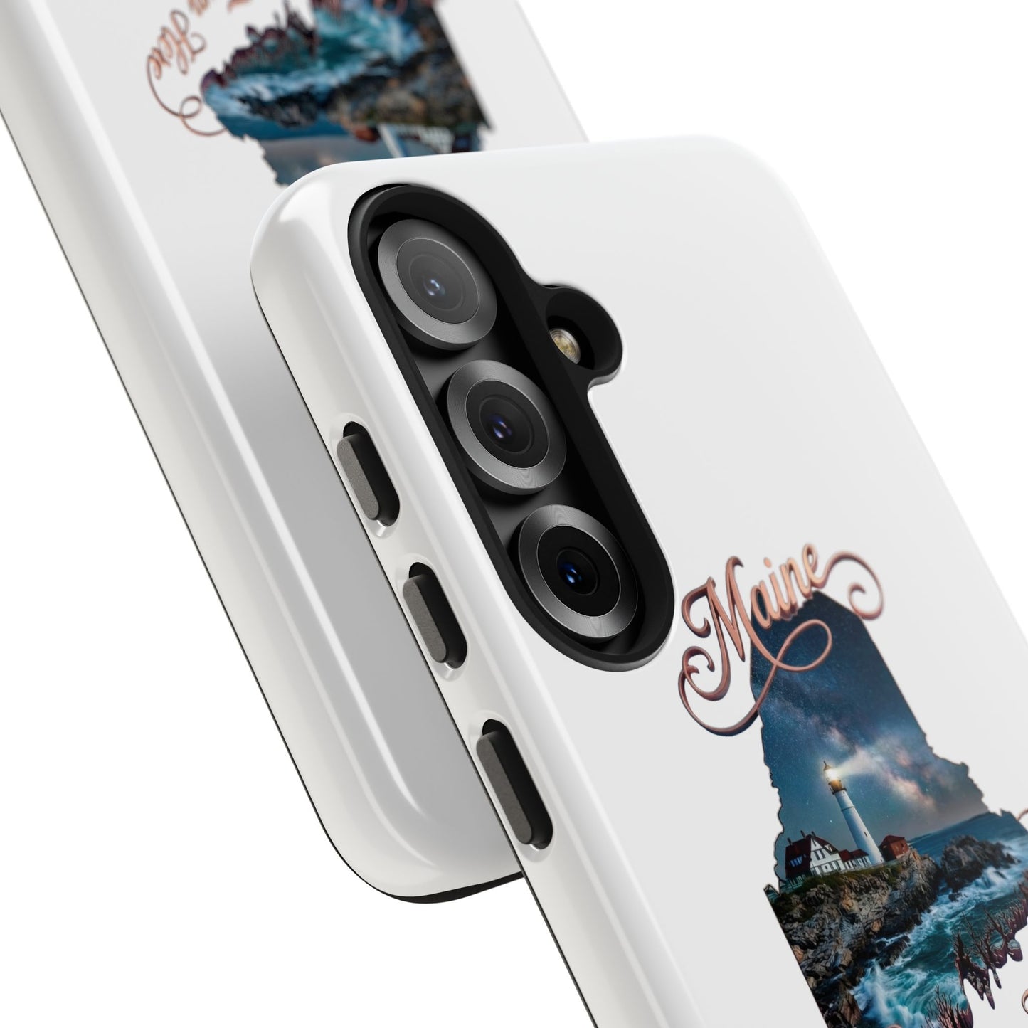 Maine Lighthouse Tough Phone Case — "Can't Get There From Here" State Silhouette