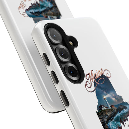 Maine Lighthouse Tough Phone Case — "Can't Get There From Here" State Silhouette