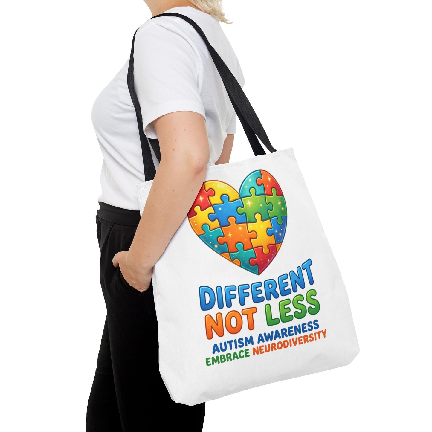 Autism Awareness Tote — "Different Not Less" Puzzle Heart