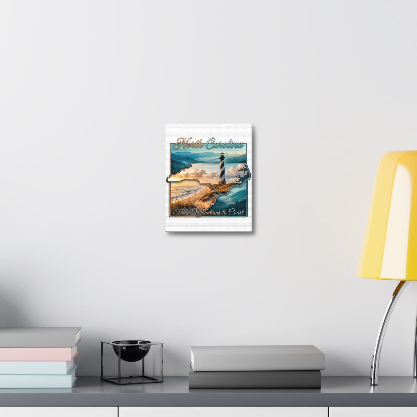 North Carolina Canvas Wall Art — "From Mountains to Coast" Lighthouse State Map