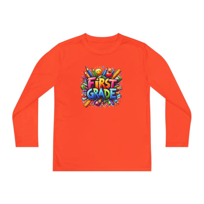 First Grade Youth Long Sleeve Tee — Colorful Back-to-School Shirt