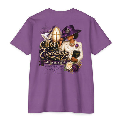 Chosen to Encourage Christian T-Shirt — 'Called to Serve' Purple Church Hat Design