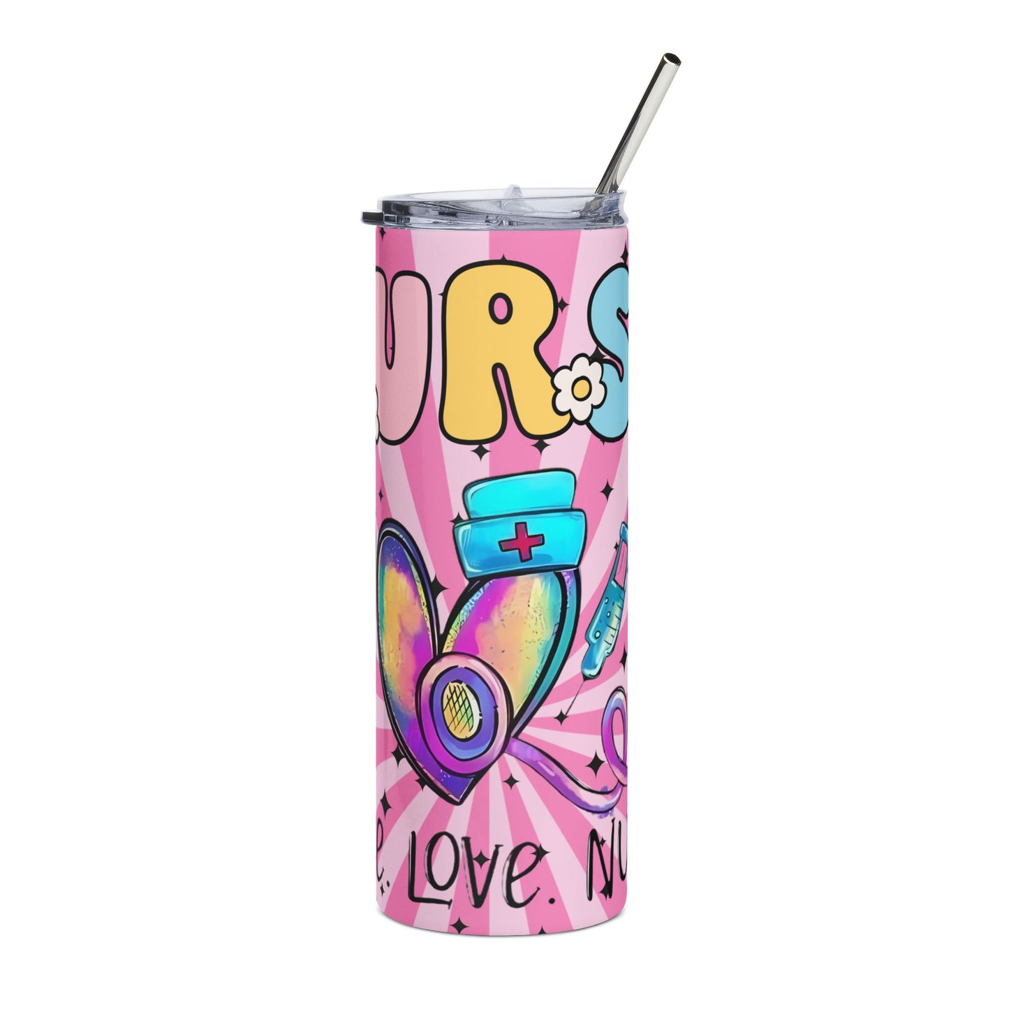 Nurse Love 20oz Stainless Tumbler — Pink Peace, Love & Healing Travel Cup