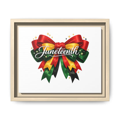 Juneteenth Framed Canvas Print – Festive Red, Green & Gold Ribbon Wall Art