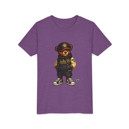Youth Tee — Streetwear Teddy Bear Graphic (Black Varsity)