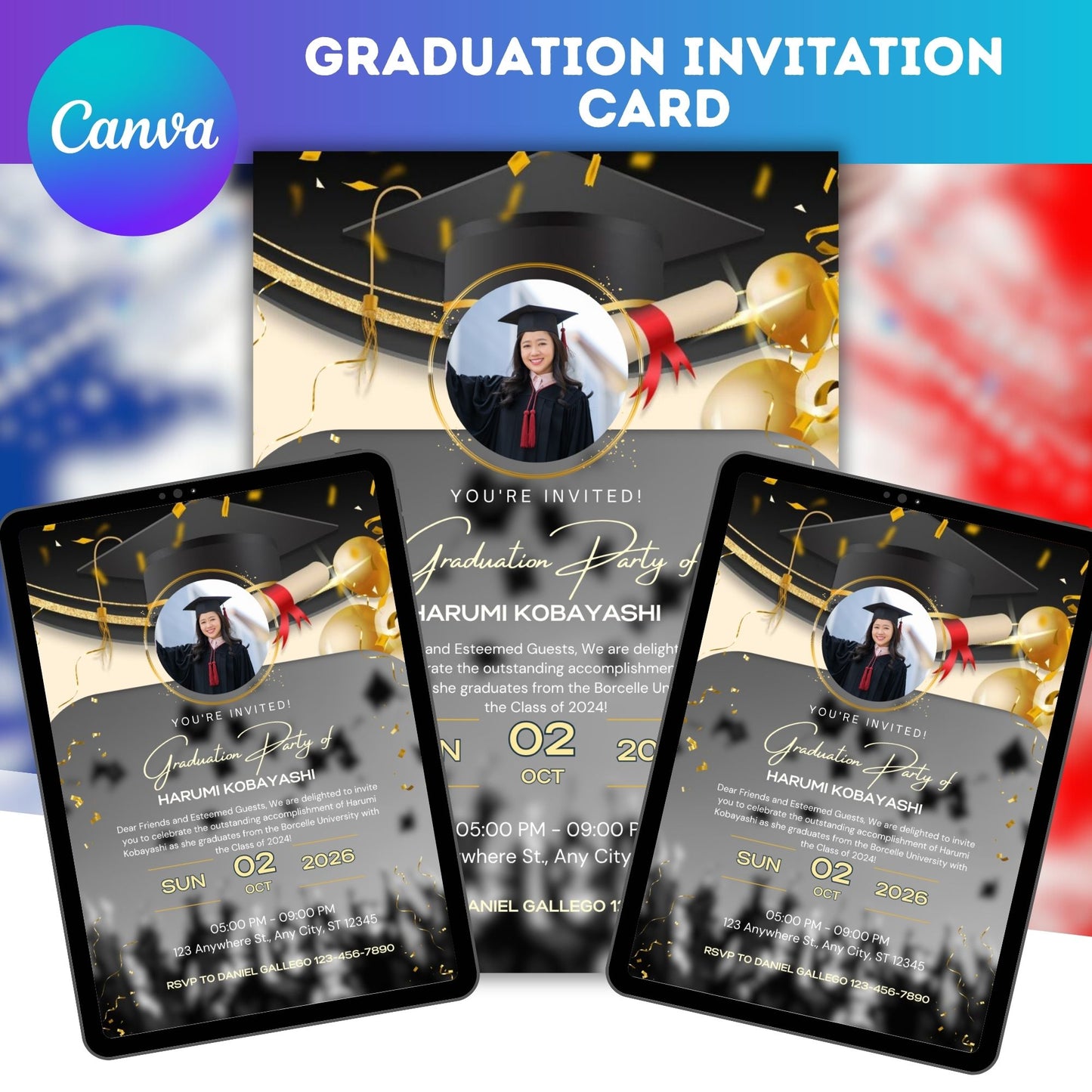 Graduation Invitation Card Template | Editable Digital Graduation Party Invite