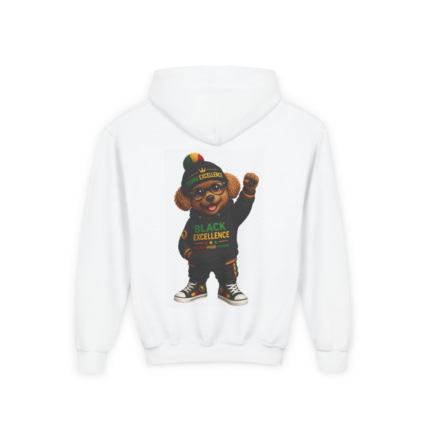 Youth Hoodie — 'Black Excellence' Teddy Bear Graphic Sweatshirt