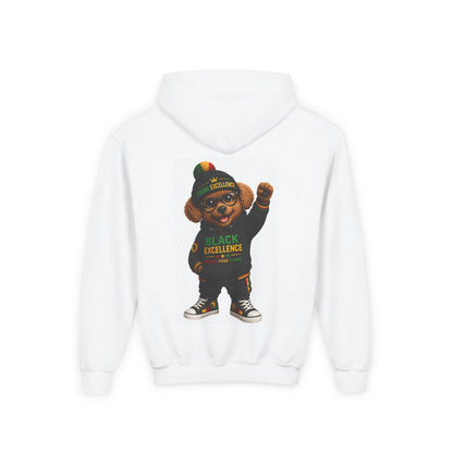 Youth Hoodie — 'Black Excellence' Teddy Bear Graphic Sweatshirt