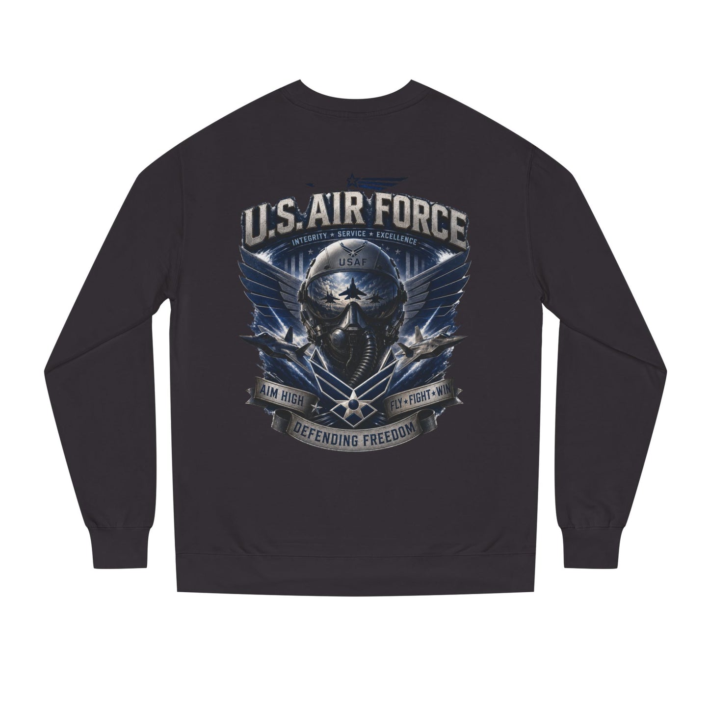 U.S. Air Force Crewneck Sweatshirt — Tactical Skull Wings "Defending Freedom"